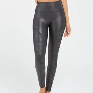 SPANX moto faux leather leggings, size large